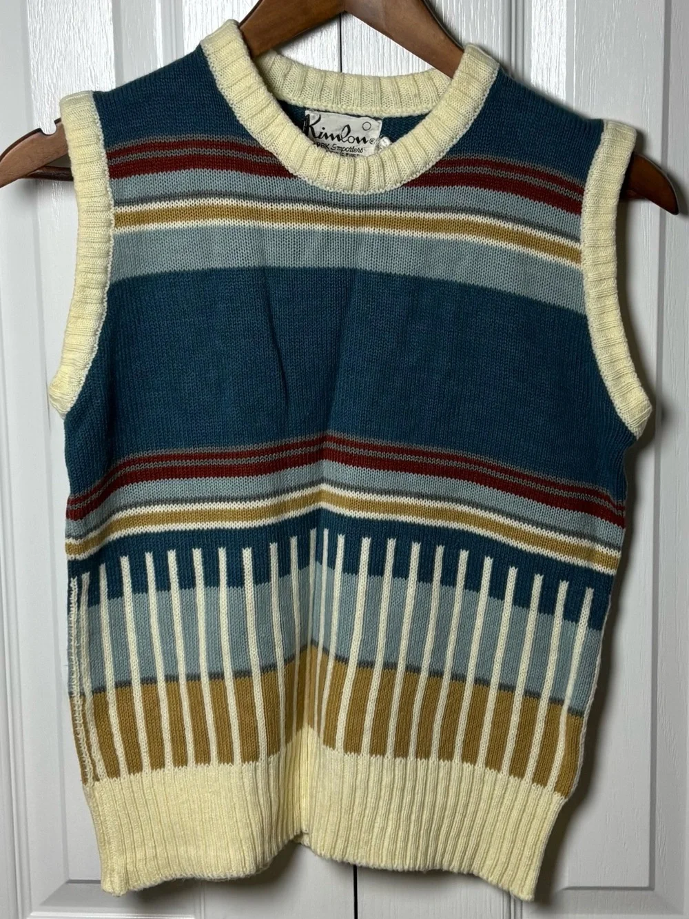 Vintage Kimlon Striped Sweater Vest Retro Preppy Grandpa Knit Sleeveless Top